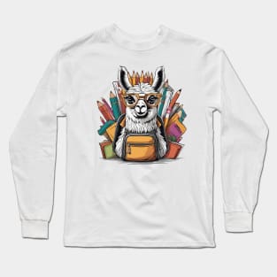 Llama at school, first second grade year, preschool, pre-k teacher design Long Sleeve T-Shirt